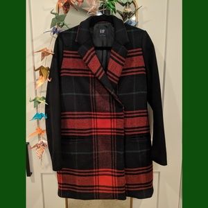 Tartan and Navy Wool Coat